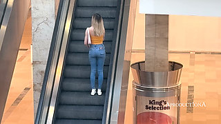 Wetting Jeans in Shopping Mall Pissing and Mouth Piss