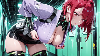 Ai-purple Kimono Seduction in the Neon Train Car, Fingertips Touching Collar, a Gaze That Drenches You!