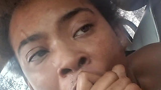 Ebony drinks cum from BWC