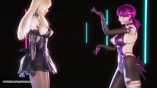 [mmd] Red Velvet - Monster Ahri Evelynn Sexy Striptease League of Legends Hentai Uncensored 4K 60fps