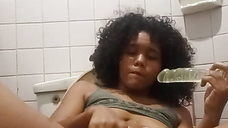 Fingering and fucking my wet pusy with my 18 cm dildo