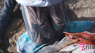Tattooed Couple Fucks Wild in Public - Anal Sex on Ruins with Pierced Girl
