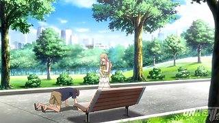 Hot hentai with a horny blonde fucking with her boyfriend in a park