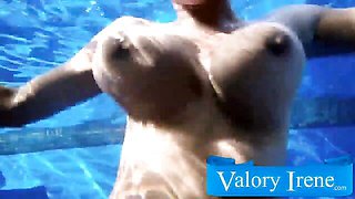 Gorgeous pool solo with a big-boobed mademoiselle Valory Irene