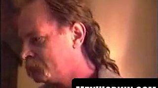 Super-naughty older dude strokes solo in a cheap hotel bedroom