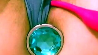 Pretty purple panties gets soaked when baby-girl thinks of sugar-daddy