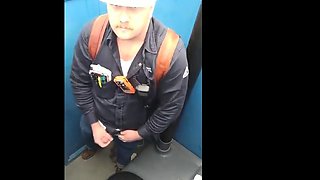 Bearded Hunk Strokes Cock Outdoors in a Porty Potty