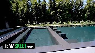 Nanny has a fat kick on her boss, and she's decided to ruin his life with her teen cunt