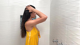 Young Latina Cherry Boom caresses herself in the shower