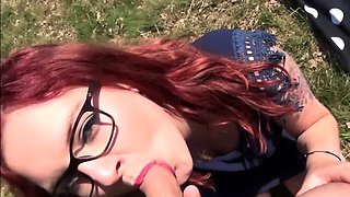 german big tits redhead in romantic outdoor with facial