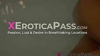Already relaxed with a sensual bath August Ames moans as her lover savours her busty body