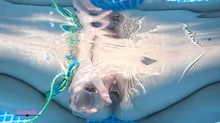 Petite American Babe Destination Kat Plays with Dildo Underwater - Creamy Pussy & Sex Toy Fun