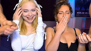 Two Slutty Babes Sucking Cock Side by Side