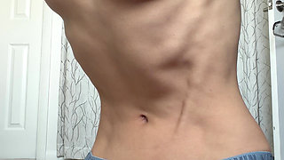 Skinny Fit Small Tits in Panties Showing off Stomach Vacuums