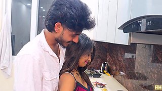Young Indian couple enjoys passionate kitchen hardcore