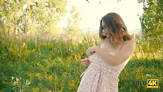 Old4k. summer weather motivates woman to have outdoor sex