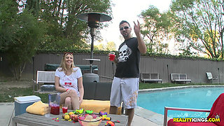 Big Tit Blonde Bombshell Atheena Pleasures Teases Voodoo at the Pool Side Gets Pounded