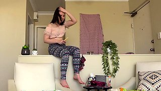 Horny brunette goes solo with fingers and toy on her slit