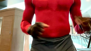 Running commando at the gym in a sexy spandex short