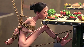 Skinny Girl in Rope Bondage - Non-stop Feeding Session