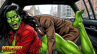 Horny Bitch Gets Her Dose of Sexual Pleasure in a Taxi. Cartoon Comic