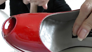 Caught Watching Porn in the Office! Your Boss in Red Heels Turns You Into a Nylon Slave!