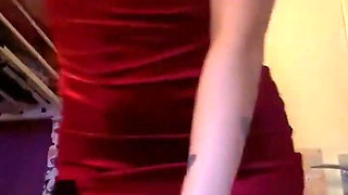 Magic Wand Squirting in Red Dress