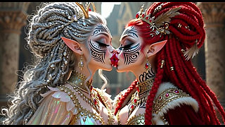 Beautiful Elves Princess Kissing, Ai Animation