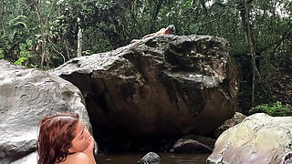 Outdoor fuck at the Rio Pance in Cali Colombia with a stranger jerking off while watching me - Angel Cruz & Celeste Alba