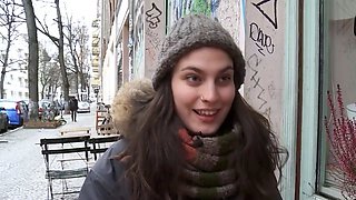 Romantic brunette uses thumbs for pleasure