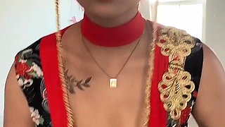 Wet tattooed raven babe Sahron with big boobs masturbates