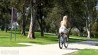 Big Boobs Blonde MILF with Nice Ass Ride Her Bike and Fuck