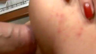 Cute brunette teen getting ass fucked in the kitchen