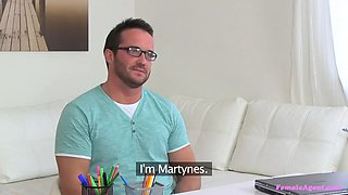 Woman agent jolly electrician’s first ever erotic audition with explosive orgasm