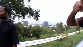 Femdom cuckold with interracial blowjob from brunette