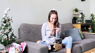 Sexy dark haired plays with fucktoys and shows her feet