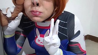 Trams lady with Dva Costume play and DOMINATION & SUBMISSION Nosehook Providing a Blow-job, Slurping Spunk and Fellate to Ginormous Faux-cock