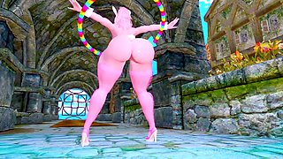 Thicc bunny MOMO shows off her big boobs and booty in Skyrim's naughty gameplay