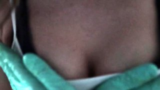 Close up with teen blonde sex doll rubbing her cunt