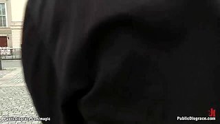 Naked babe pulling charios in public