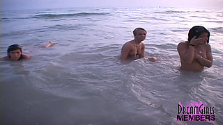 Three Hotties Make Out and Get Topless at a Public Beach