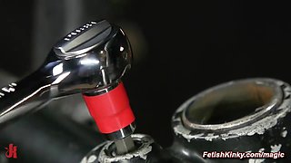 Lezdoms strapon ass fuck shag tattooed large-breasted lesbian slave