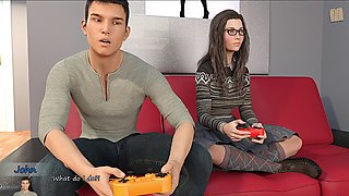 Adult visual novel featuring a busty brunette with a big backside