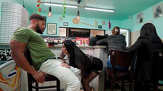 Raven-haired bitch Marina Maya pleasures 2 cocky guys in the kitchen