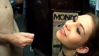 Voyeur slut gets her face covered in dirty cum in POV