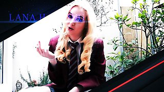 British blonde schoolgirl practices the messy swallow