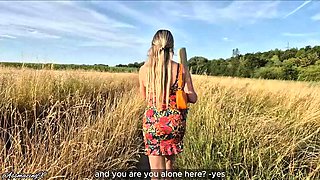 Cheating wife gets stranger creampie in the cornfield - outdoor doggystyle with big ass