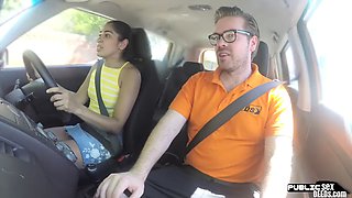 Student driver sucks her teacher in public before pussy fucking