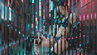 Cyberpunk Street Samurai Woman Releasing Long Powerful Piss