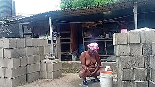 Sexy Village Girl Bath Outside the Compound